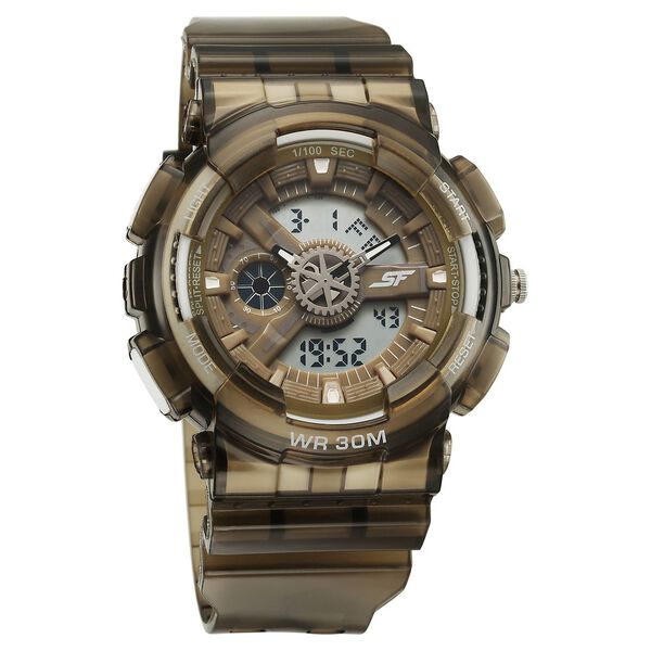 Sonata SF Spectra Quartz Digital Brown Dial Translucent Brown Polyether Strap Watch For Men - image number 0