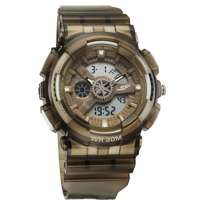 Sonata SF Spectra Quartz Digital Brown Dial Translucent Brown Polyether Strap Watch For Men
