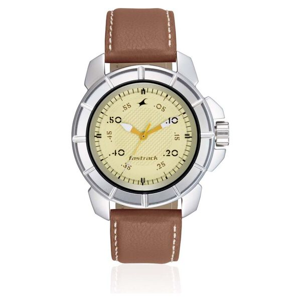 Fastrack Quartz Analog Beige Dial Leather Strap Watch for Guys - image number 0