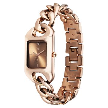 Vyb Prodigy By Fastrack Quartz Analog Brown Dial Rose Gold Metal Strap Watch For Girls