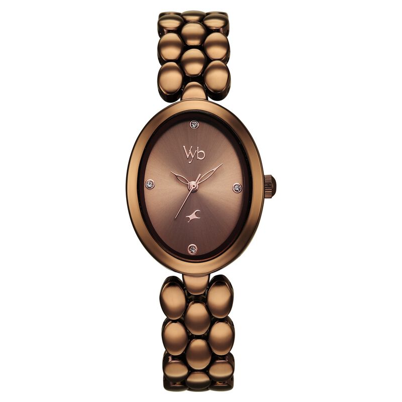 Vyb Enigma By Fastrack Quartz Analog Brown Dial Brown Metal Strap Watch For Girls