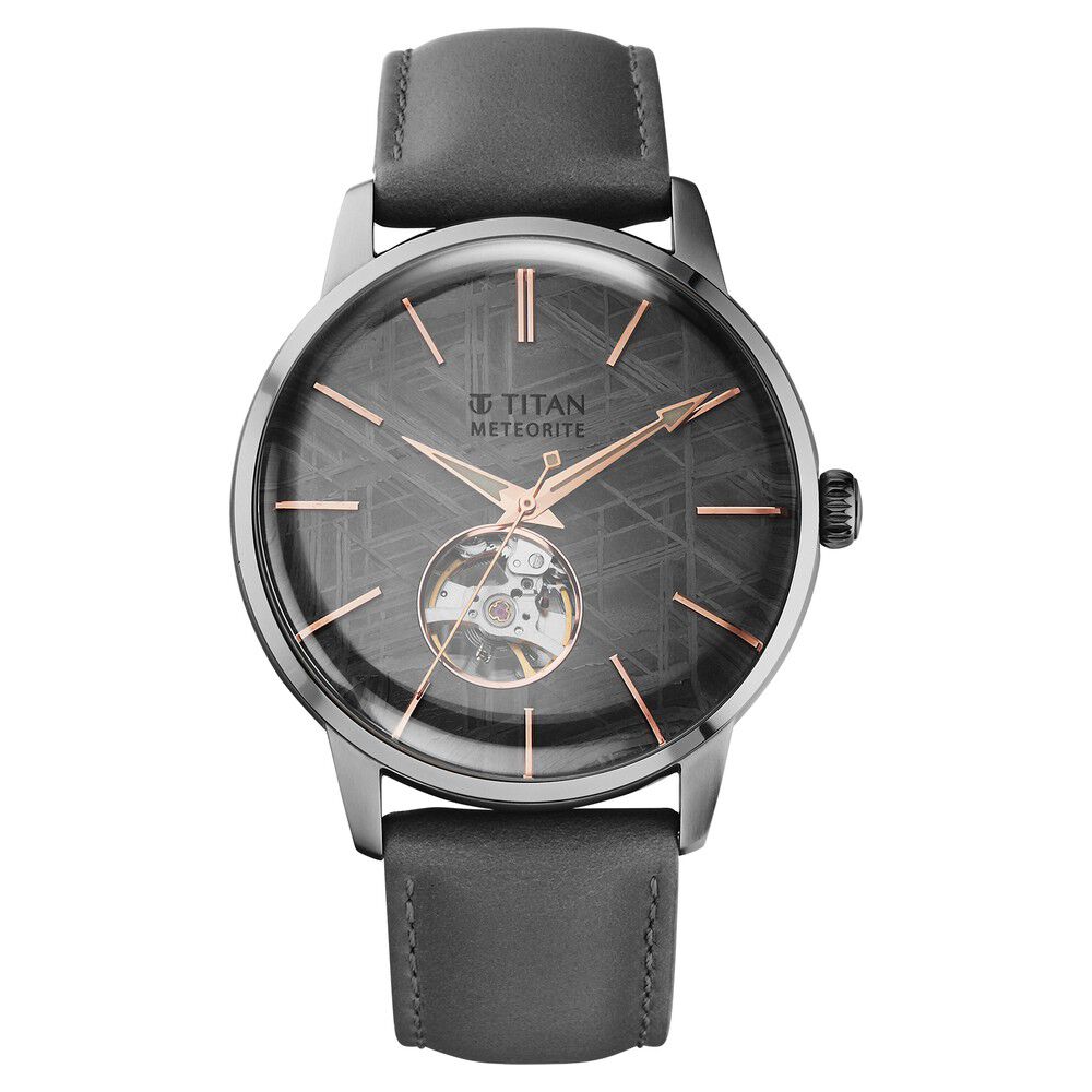 Buy Online Titan Stellar Automatic Meteorite Dial Leather Strap Watch for Men 90110ql01 Titan