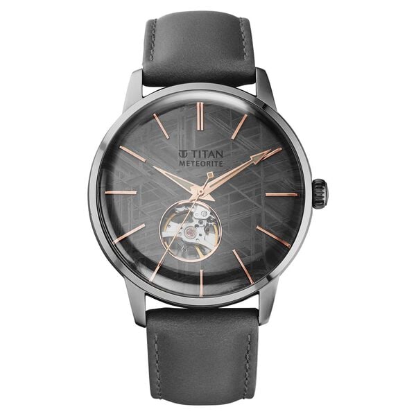 Titan Stellar Automatic Meteorite Dial Leather Strap Watch for Men - image number 0