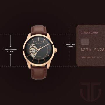 Titan Automatic Sectoral Black Dial Brown Leather Strap Watch for Men