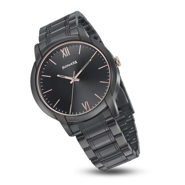 Sonata Beyond Gold Quartz Analog Black Dial Metal Strap Watch for Men - image number 4