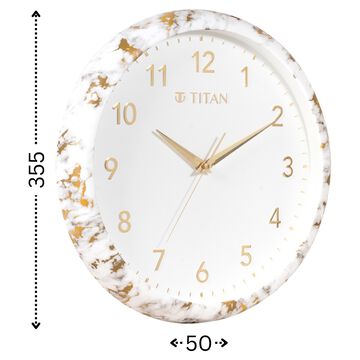 Titan White Marble Dial Wall Clock with 3D Project Numerals & Silent Sweep - 35.5 cm x 35.5 cm x 5 cm (Medium)