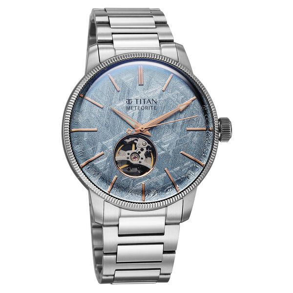 Titan Stellar Ice Meteorite Automatic Analog with Open-Heart and Authentic Meteorite Dial Silver Stainless Steel Strap Watch for Men - image number 2