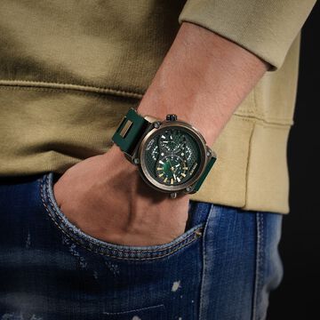 Police Quartz Analog Black Dial Green Colour Silicone Strap Watch For Men