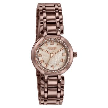 Poze By Sonata Quartz Analog Beige Dial Brown Metal Strap Watch For Women