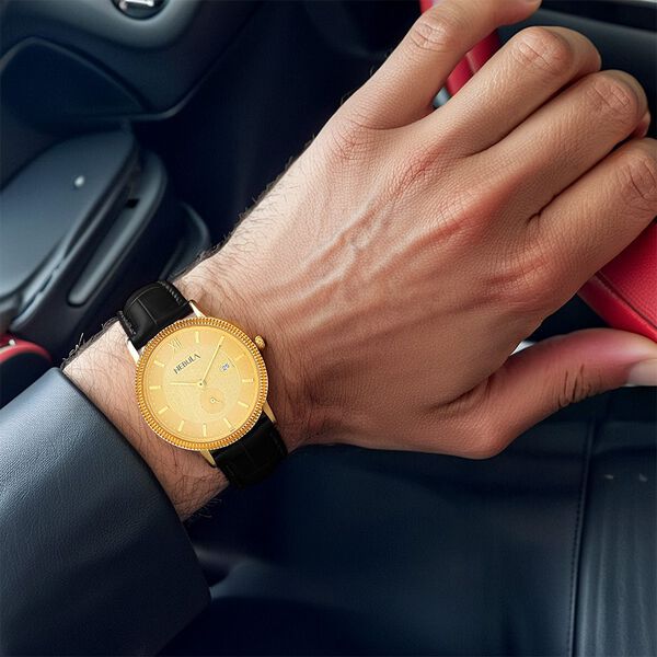 Titan Nebula Vintage 18k Gold Analog Leather Strap Watch for Men - image number 5