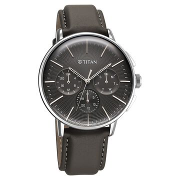 Titan Light leathers Multifunction Anthracite Dial Leather Strap Watch For Men