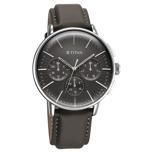 Titan Light leathers Multifunction Anthracite Dial Leather Strap Watch For Men - image number 1