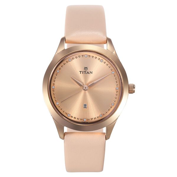 Titan Sparkle Pink Dial Analog with Date Leather Strap watch for Women - image number 0