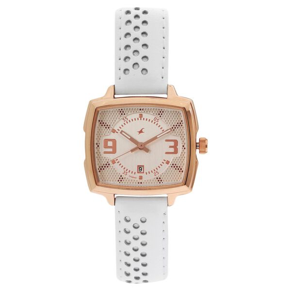 Fastrack Loopholes Quartz Analog with Date Rose Gold Dial Leather Strap Watch for Girls - image number 0