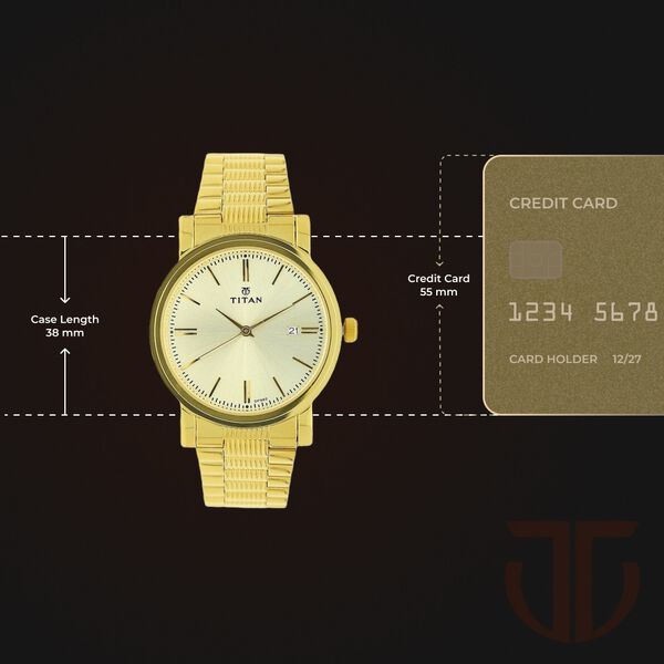 Titan Quartz Analog with Date Champagne Dial Golden Stainless Steel Strap Watch For Men - image number 2