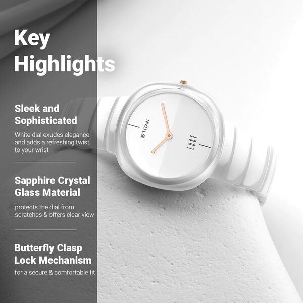 Titan Edge Squircle Quartz in Arctic White with Glossy Ceramic Unisex Watch - image number 2