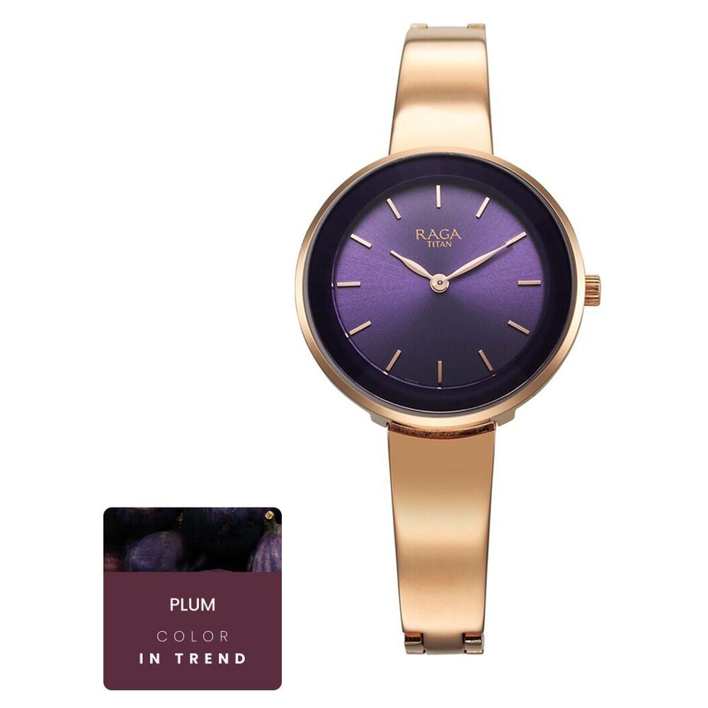 Titan Raga Showstopper Quartz Analog Purple Round Dial Rose Gold Metal Strap Watch For Women-image-48