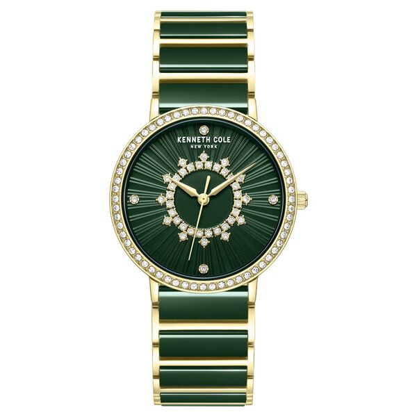 Kenneth Cole Quartz Analog Green Dial Golden Ceramic Strap Watch For Women - image number 0