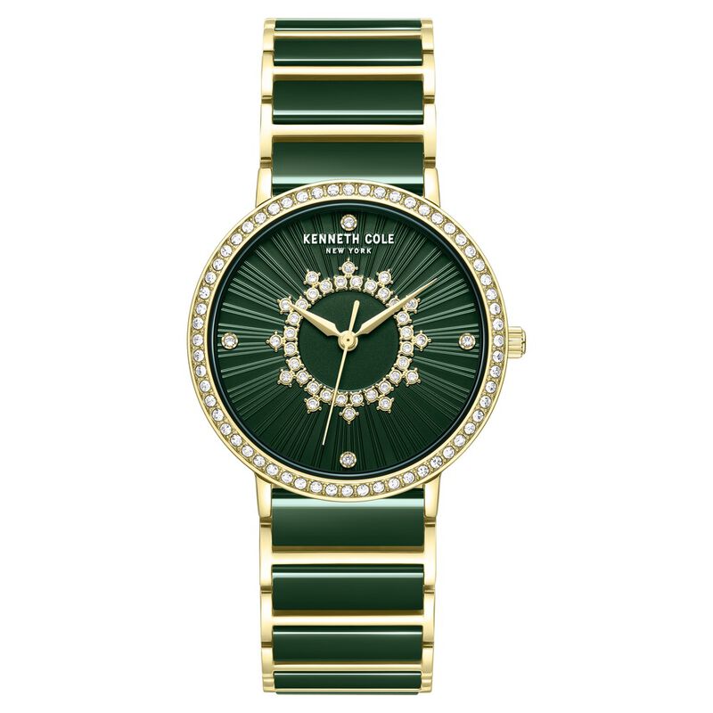 Kenneth Cole Quartz Analog Green Dial Golden Ceramic Strap Watch For Women