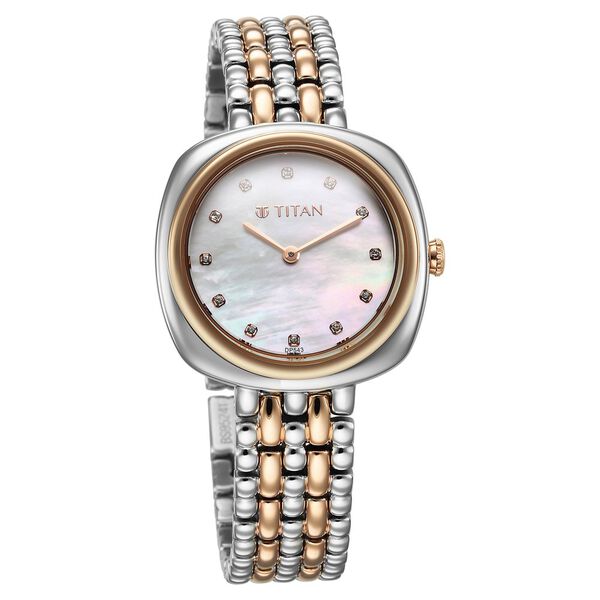 Titan Aura Quartz Analog White Mother Of Pearl Dial Rose Gold and Silver Stainless Steel Strap Watch for Women - image number 1