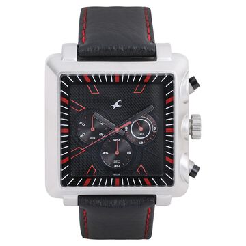 Fastrack Quartz Chronograph Black Dial Leather Strap Watch for Guys