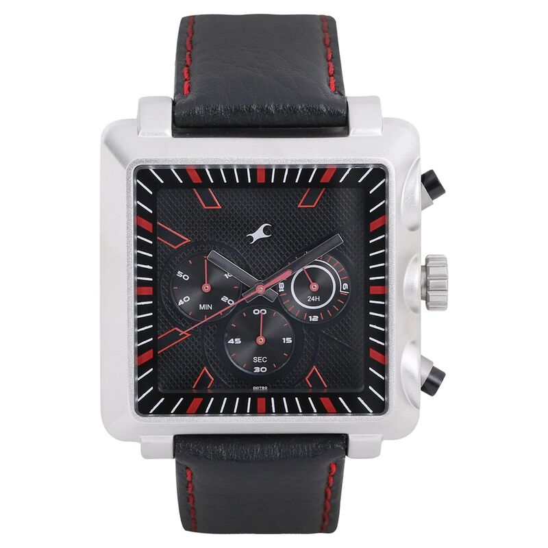 Fastrack Quartz Chronograph Black Dial Leather Strap Watch for Guys - image number 0