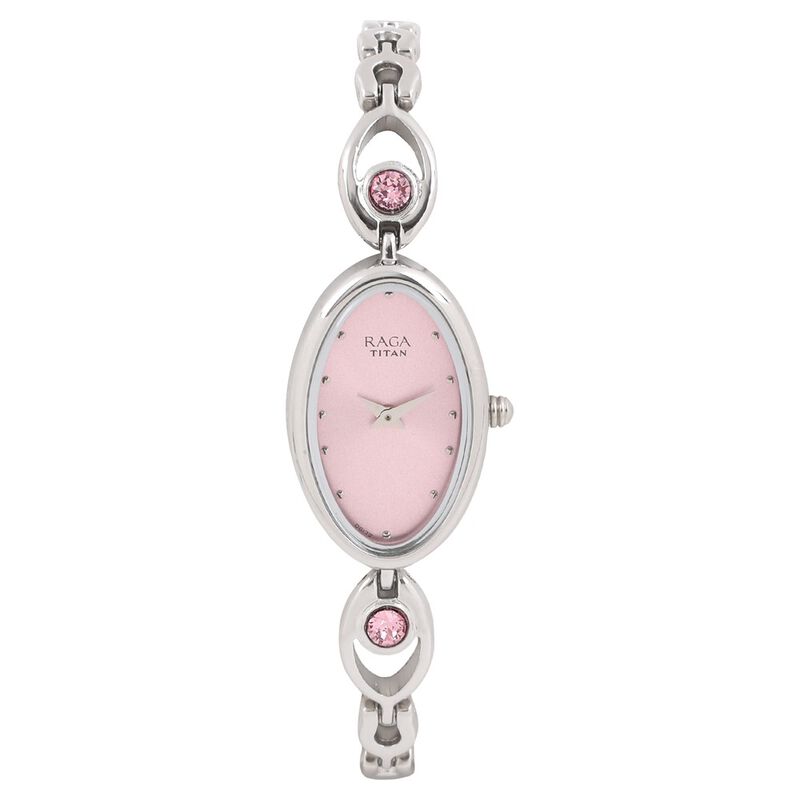 Titan Quartz Analog Pink Dial Metal Strap Watch for Women