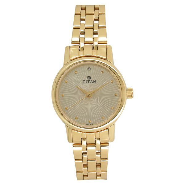 Titan Quartz Analog Champagne Round Dial Golden Stainless Steel Strap Watch For Women - image number 0
