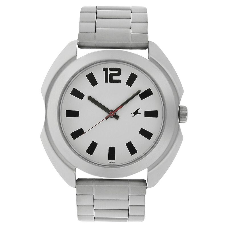Fastrack Quartz Analog White Dial Stainless Steel Strap Watch for Guys