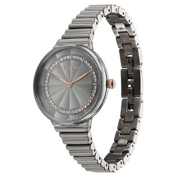 Titan Aura Quartz Analog Grey Dial Stainless Steel Strap Watch for Women