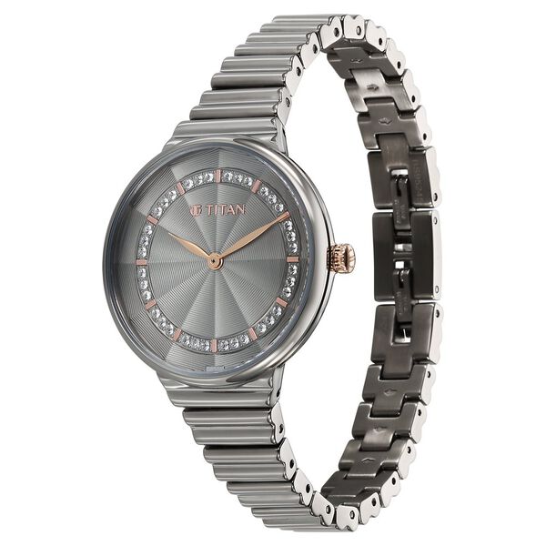 Titan Aura Quartz Analog Grey Dial Stainless Steel Strap Watch for Women - image number 2