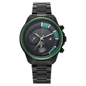 Fastrack Wild Quartz Chronograph Two Toned Dial Black Stainless Steel Strap Watch For Guys