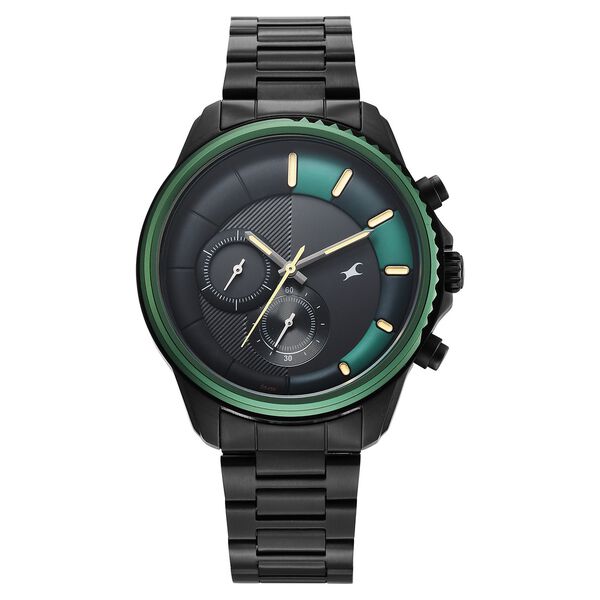 Fastrack Wild Quartz Chronograph Two Toned Dial Black Stainless Steel Strap Watch For Guys - image number 0
