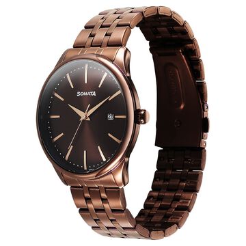 Sonata Eternia Quartz Analog with Date Brown Dial Metal Strap Watch For Men