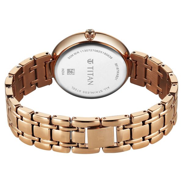 Titan Purple Eternal Quartz Analog Off White Dial Rose Gold Metal Strap Watch For Women - image number 5
