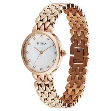 Titan Glamour Quartz Analog Mother Of Pearl Dial Stainless Steel Strap Watch For Women