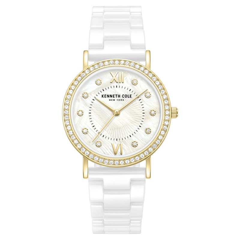 Kenneth Cole Quartz Analog White Dial White Ceramic Strap Watch For Women