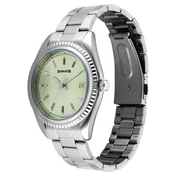 Sonata Festive Quartz Analog with Date Green Dial Metal Strap Watch For Men