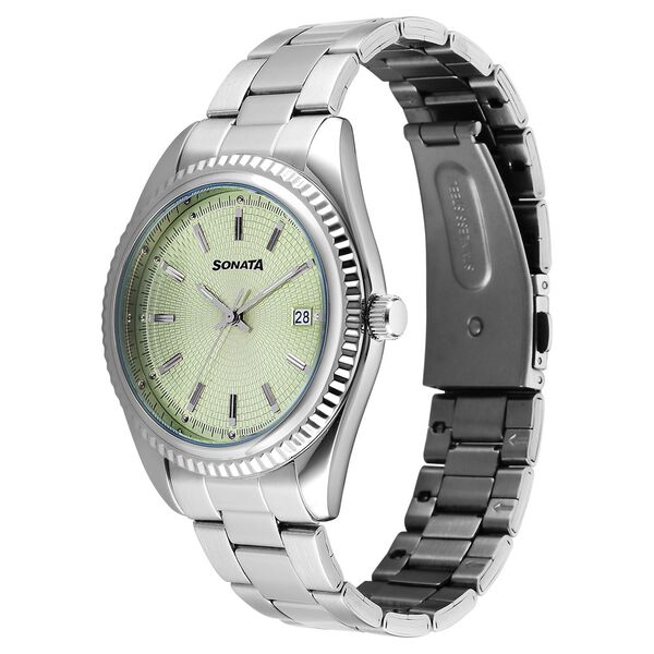 Sonata Festive Quartz Analog with Date Green Dial Metal Strap Watch For Men - image number 1