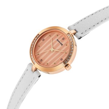 Sonata Utsav Rose Gold Dial White Leather Strap Watch for Women