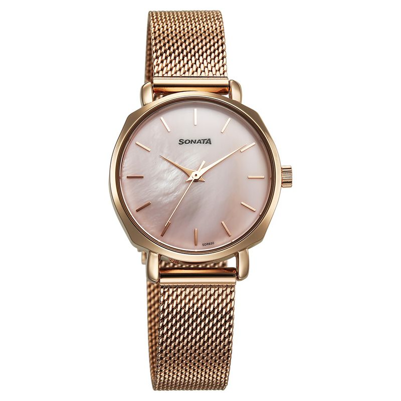 Sonata Eternia Quartz Analog Pink Dial Metal Strap Watch For Women