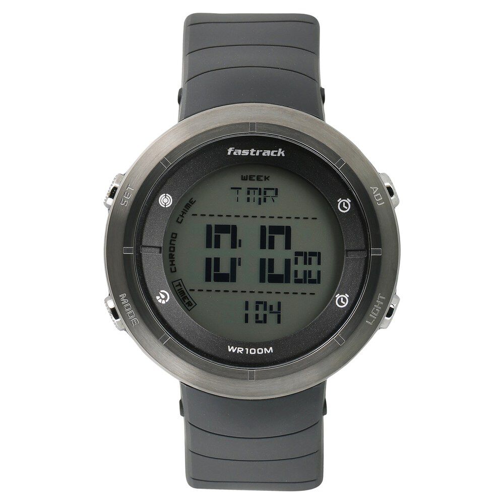 Buy Online Fastrack Trendies Digital Grey Dial Plastic Strap Watch for Guys nn38047pp02 Titan
