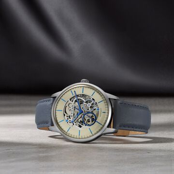 Titan Automatic Champagne Dial Blue Leather Strap Watch for Men