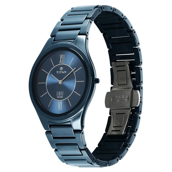 Titan Edge Ceramic Quartz in Glossy Electric Blue Dial Watch for Men - image number 5
