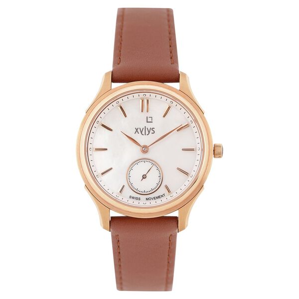 Xylys Swiss Analog Brown Leather Strap Mother of Pearl Dial Watch For Women - image number 1