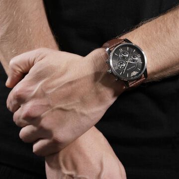 Police Quartz Multifunction Black Dial Brown Leather Strap Watch for Men