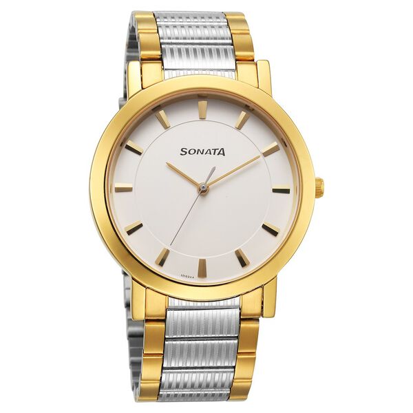 Sonata Utsav Quartz Analog White Dial Stainless Steel Strap Watch for Men - image number 0