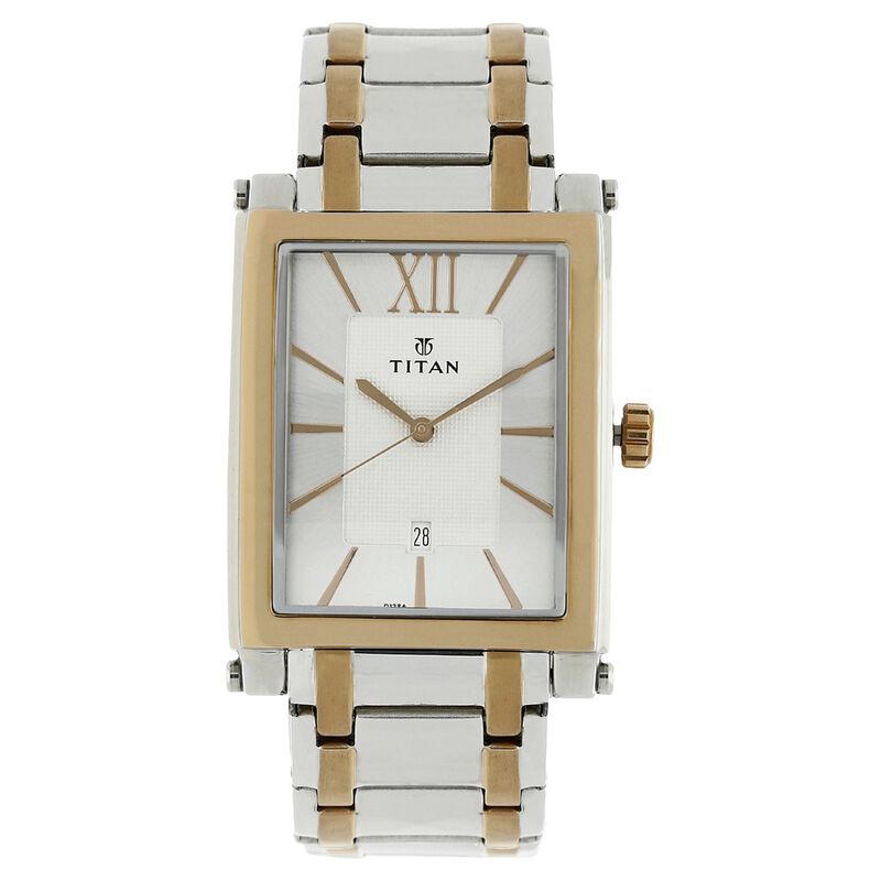 Titan Quartz Analog with Date Silver Dial Metal Strap Watch for Men