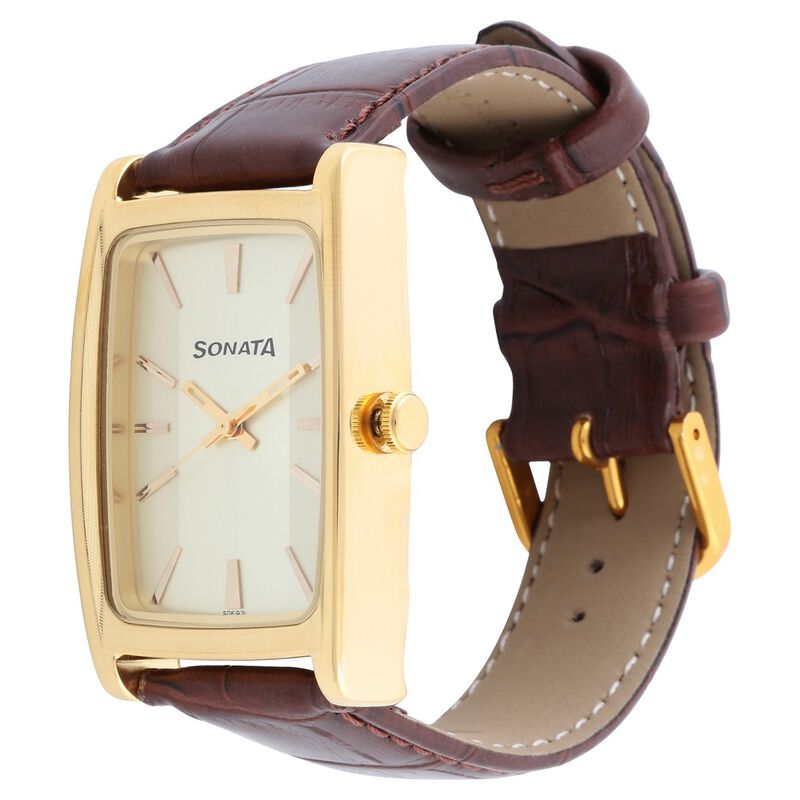 Sonata Quartz Analog White Dial Leather Strap Watch for Men - image number 1