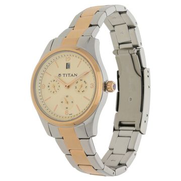 Titan Quartz Analog Off White Dial Stainless Steel Strap Watch for Women